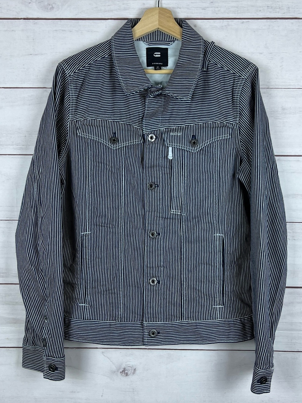 G-Star Raw Trucker Jacket Hickory Stripe Denim Mens Medium RARE